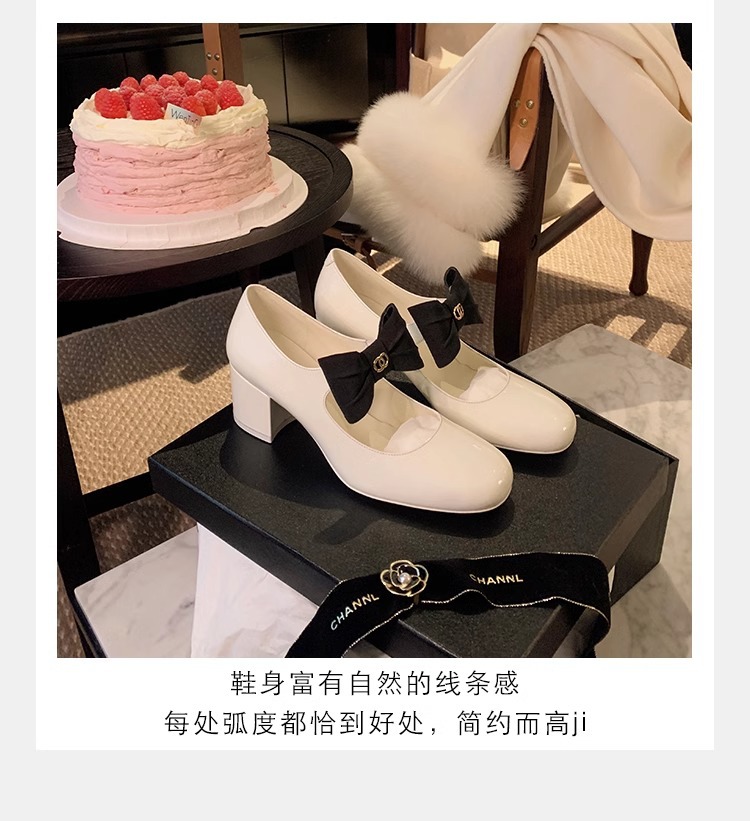 葡萄妈蝴蝶结玛丽珍鞋女法式高跟鞋真皮女鞋小香风粗跟制服皮鞋女详情12