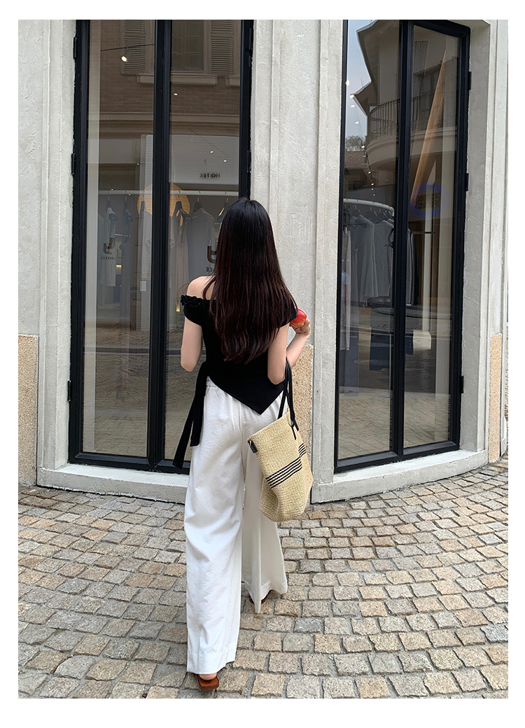 爱西里2025夏季减龄甜美拼木耳花边斜肩下摆不规则短袖T恤女13835详情29