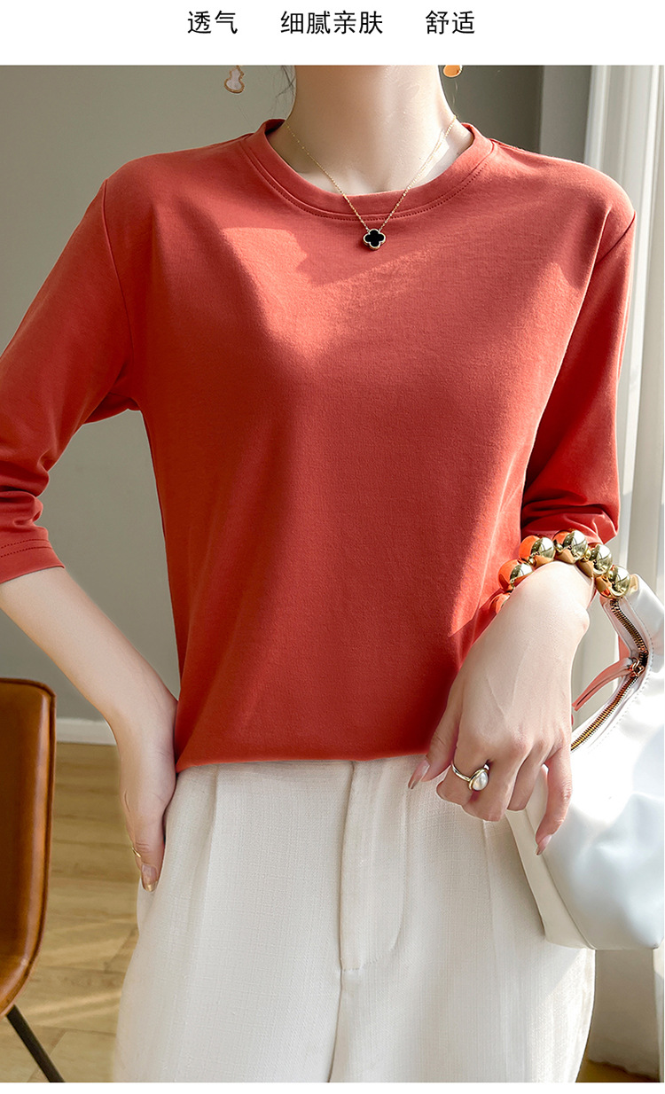 圆领丝光棉七分袖t恤女2024春夏新款气质百搭棉线打底衫半袖女详情28