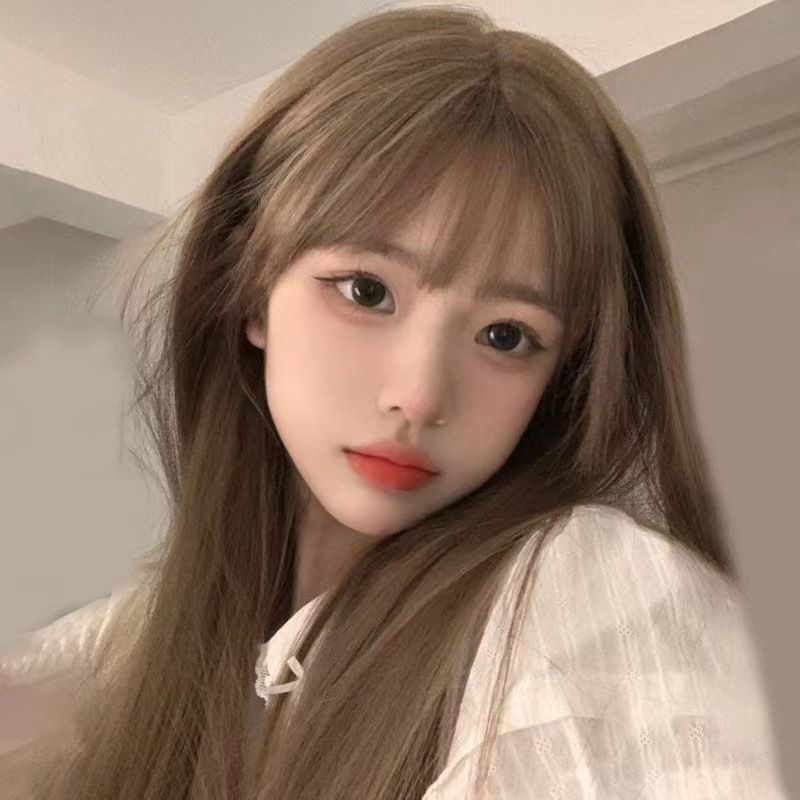 The bangs of the Internet celebrity, pure desire style, black long straight hair natural wig, female full head set, white and gold wig, long straight hair Barbie pic 15