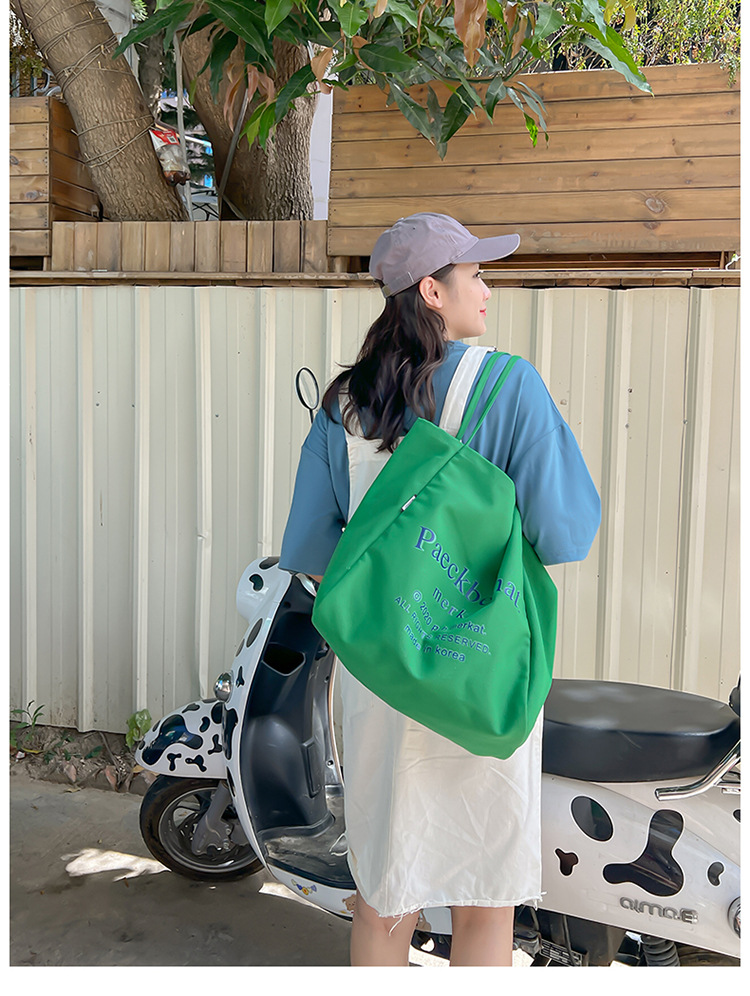 外贸潮流女包 布包新款韩版时尚简约单肩包 字母印花文艺托特包详情3