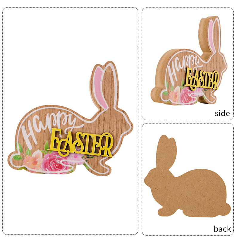 Cross-border new Easter decorations, wooden Easter rabbit figurines, cartoon 3D rabbit gifts pic 5