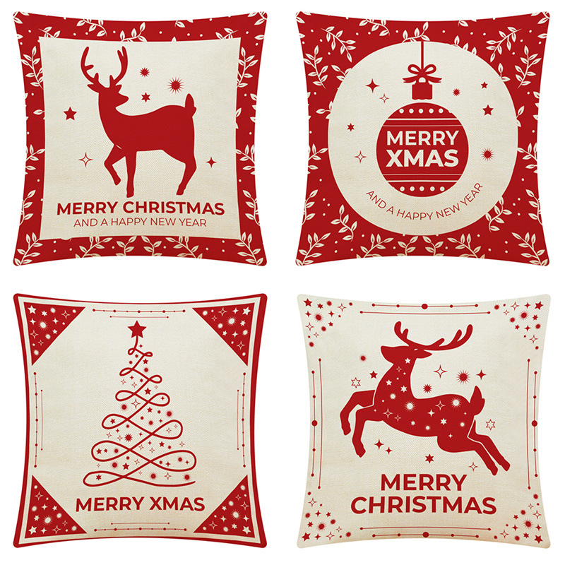 Red elk Christmas series Home cotton and linen pillowcases, car cushions, sofa cushions and cushions pic 1