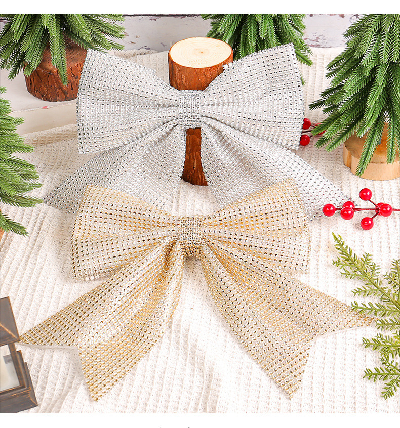 跨境圣诞闪钻蝴蝶结挂件节日橱窗圣诞树装饰大蝴蝶结布置配件批发详情10