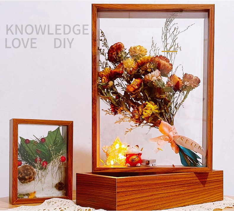 Wholesale of Nordic dried flower photo frames, handmade diy wooden hollow three-dimensional double-sided transparent acrylic long strip display pieces pic 8