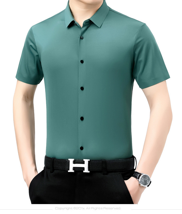 Verano 2024 nuevo negocio morera seda manga corta camisa de hombre de mediana edad verano casual vestido formal sin marcas camisas de hombre pic 36