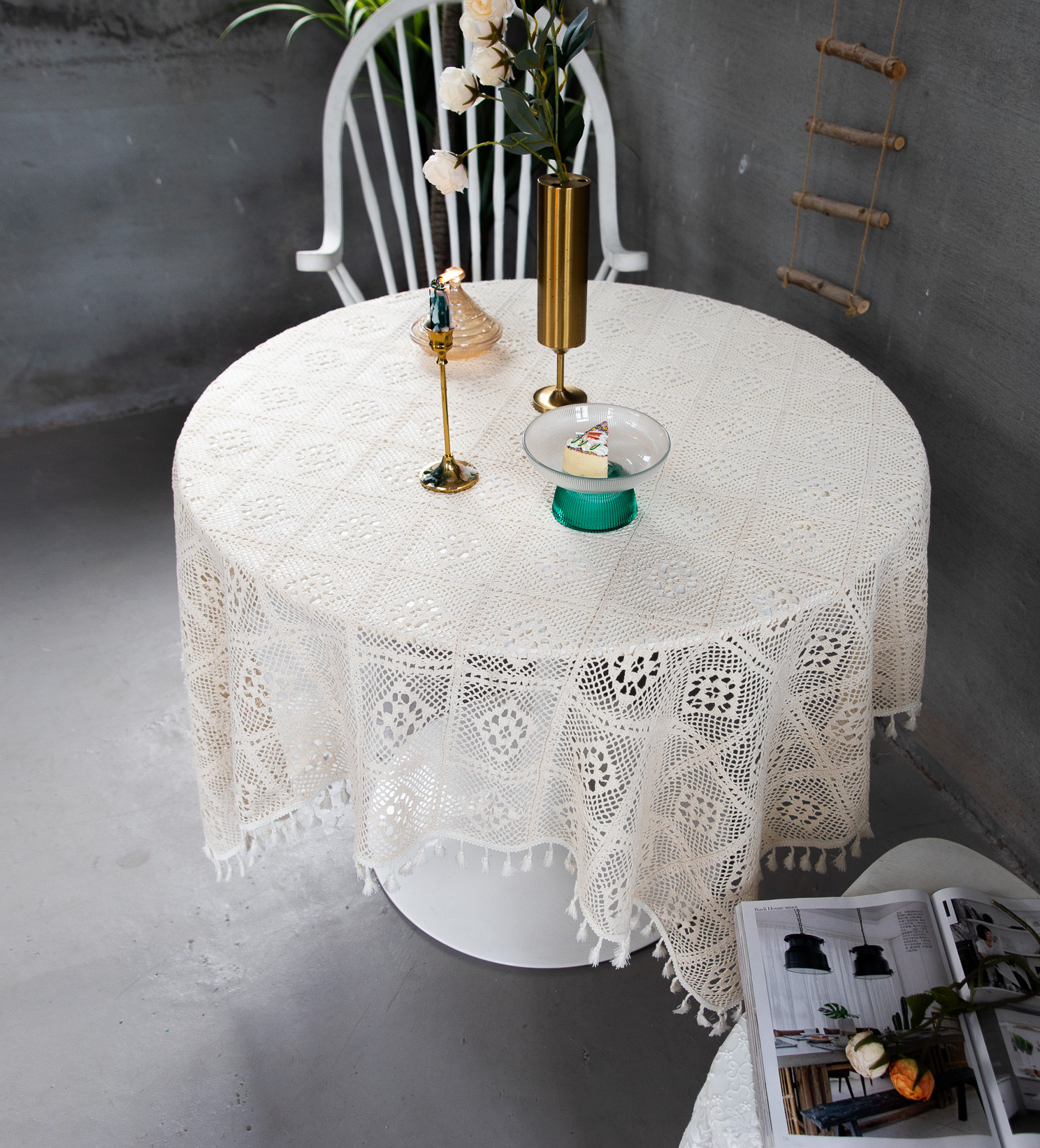 Korean hollowed-out crochet cotton thread woven tablecloths, square cultural art cross-border cover tablecloths, Taiwanese lace table MATS pic 9