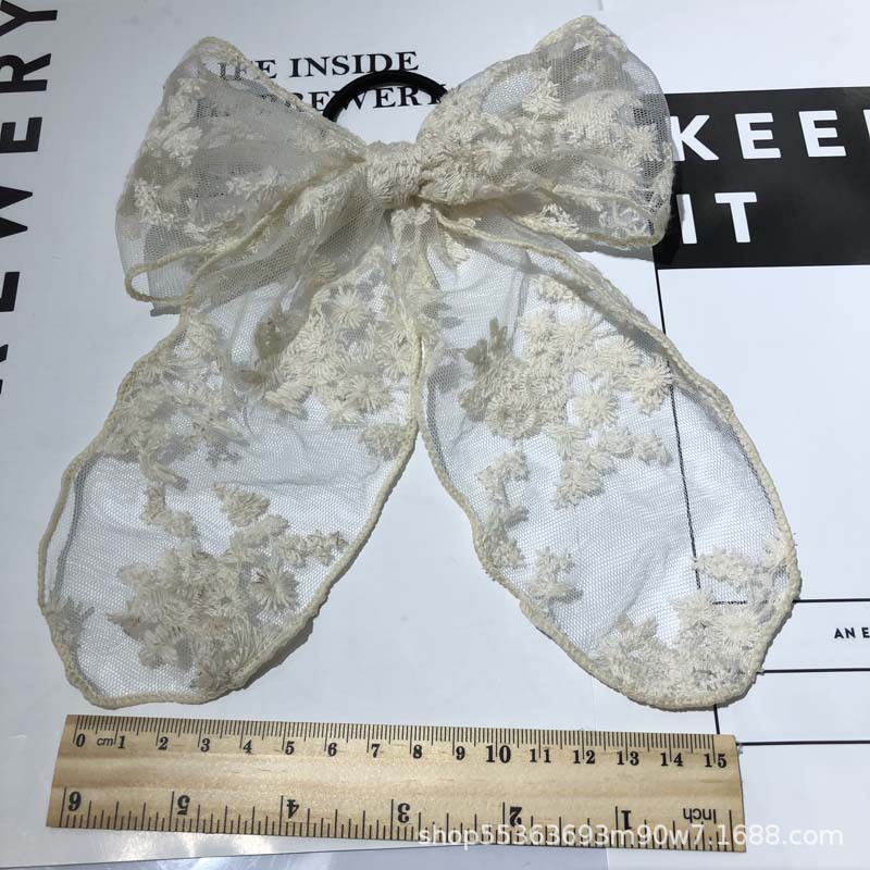 Big bow leather band hair tie, Korean sweet and cute ribbon lace fabric hair band headband, fresh and light forest girl style pic 14