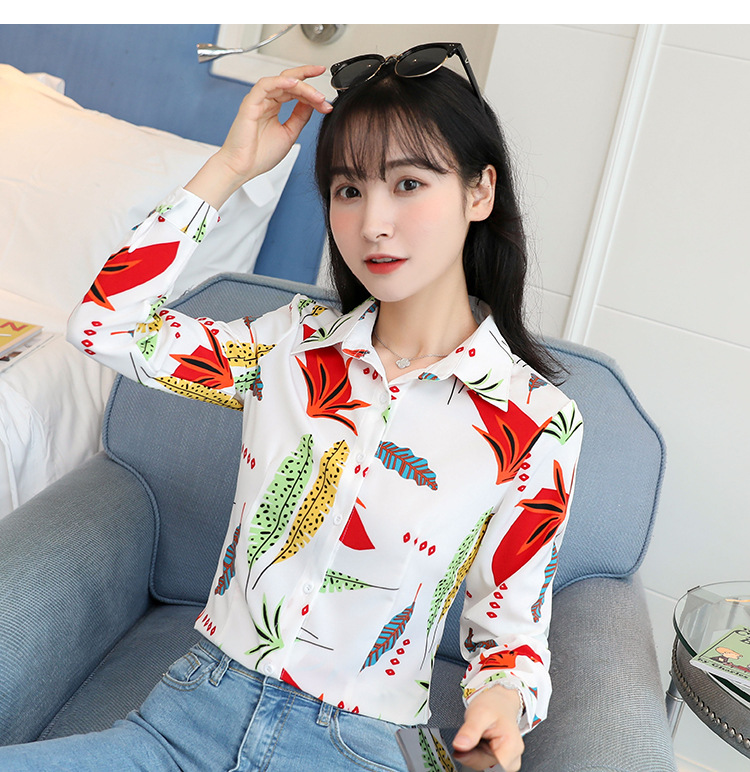 New spring and autumn Korean-style slim-fit shirt for women, long-sleeved printed striped trendy base layer, Hong Kong-style top for women pic 80