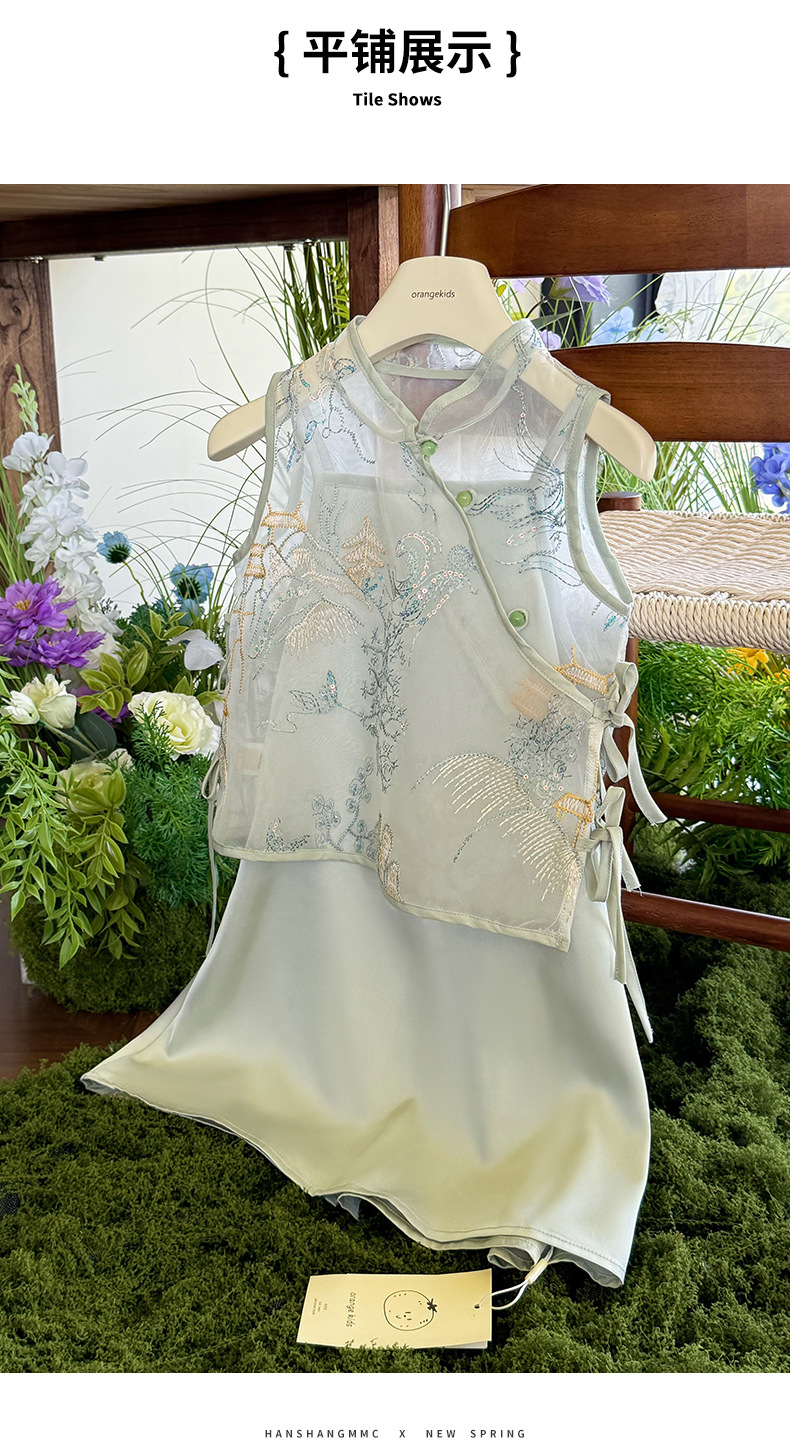 国潮汉服女童夏装2025新款洋气儿童中式套装女孩夏季国风旗袍连衣裙详情12