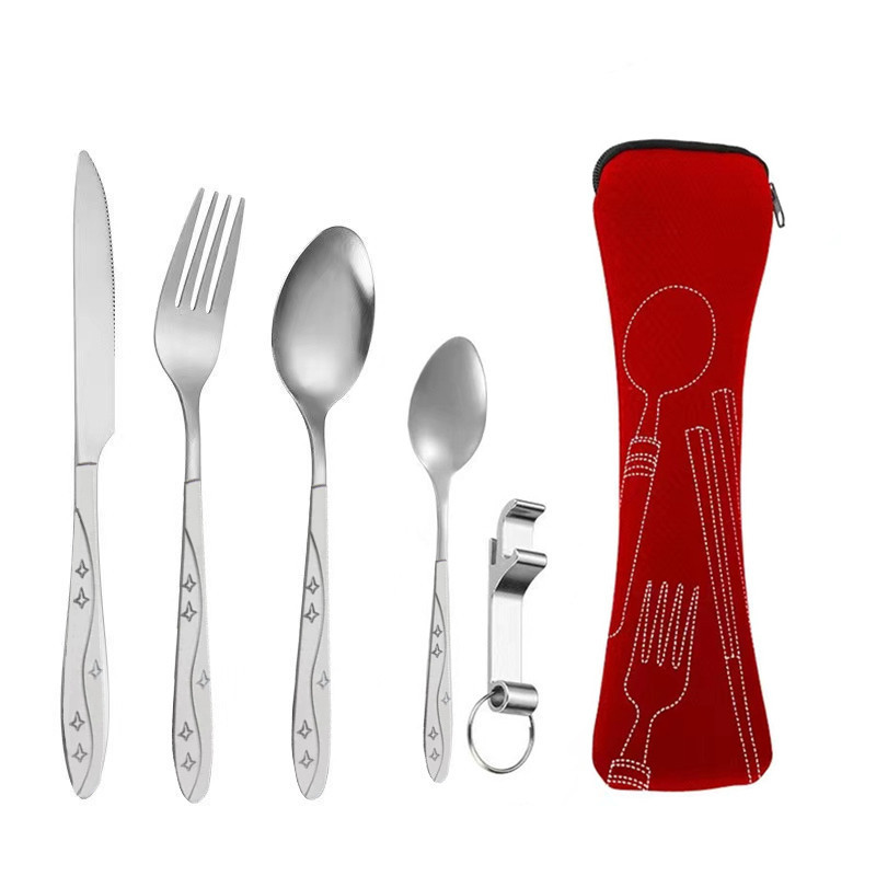 跨境亚马逊不锈钢便携餐具五件套户外旅行露营刀叉勺小勺礼品套装详情7