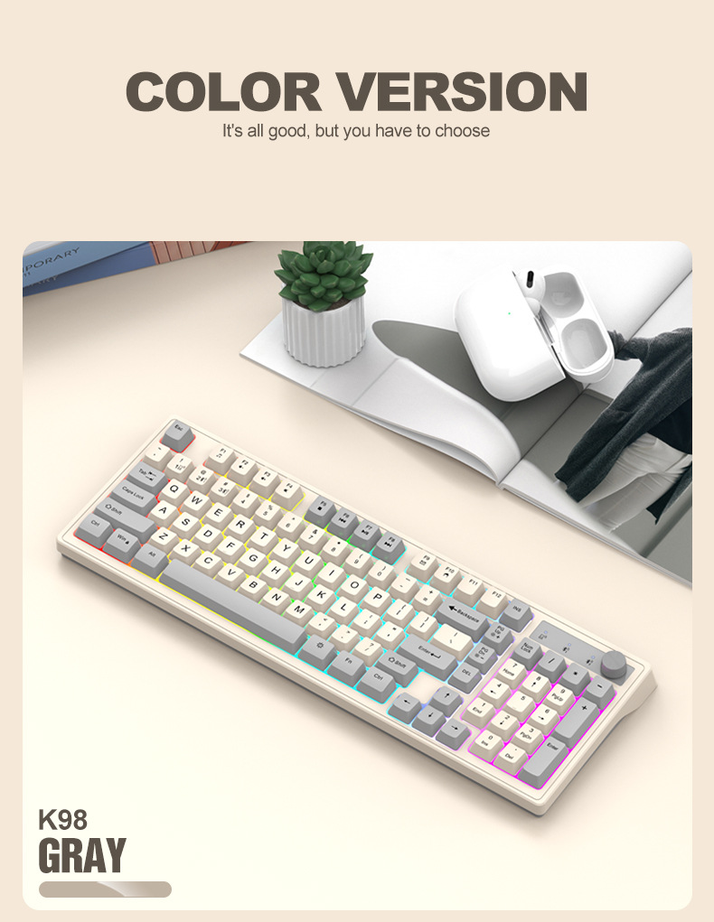 Viper K98 wireless Bluetooth dual-mode mechanical feel keyboard, fashionable color-blocking office luminous gaming computer keyboard pic 26