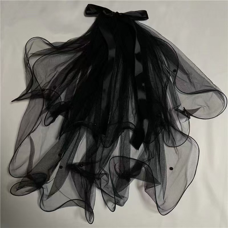 Retro Halloween black double-layer luminous bow veil photo headwear and veil pic 4
