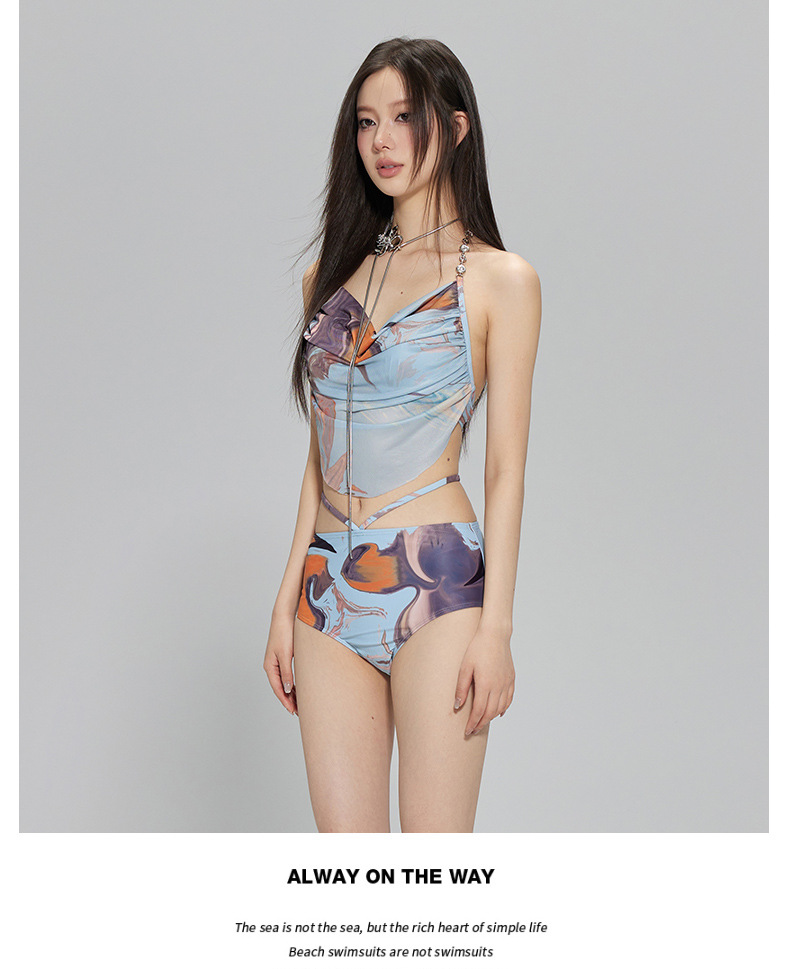 辣妹比基尼泳衣女三件套海边度假长裙小胸聚拢带钢托性感温泉泳装详情8