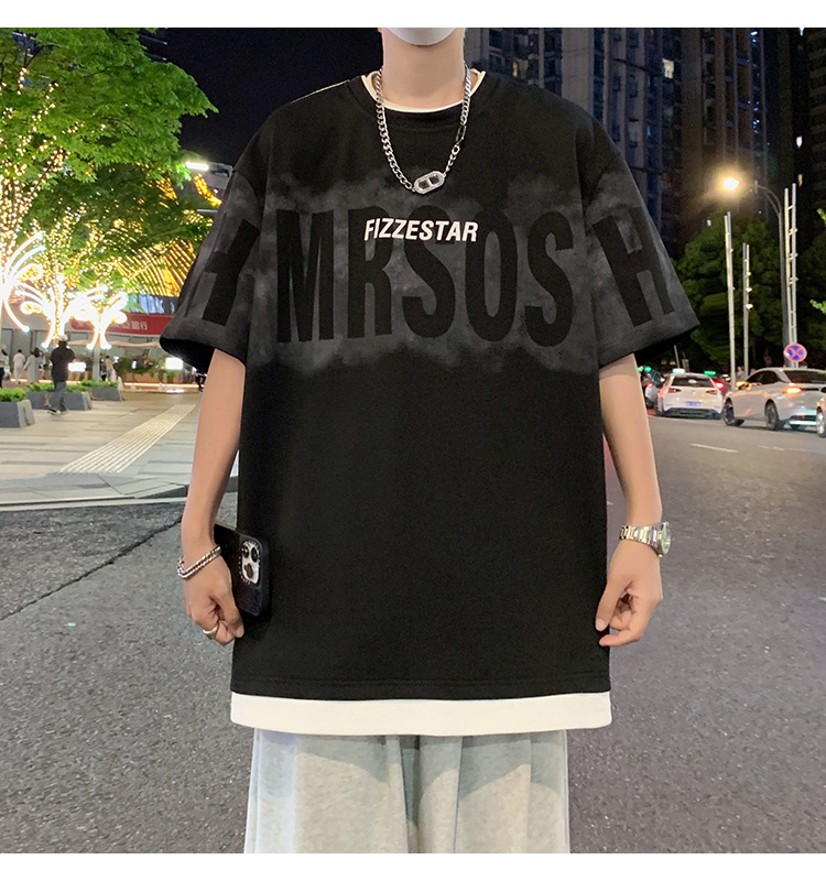 港风短袖t恤男夏季2024新款美式潮牌男生oversize青少年宽松体恤详情9