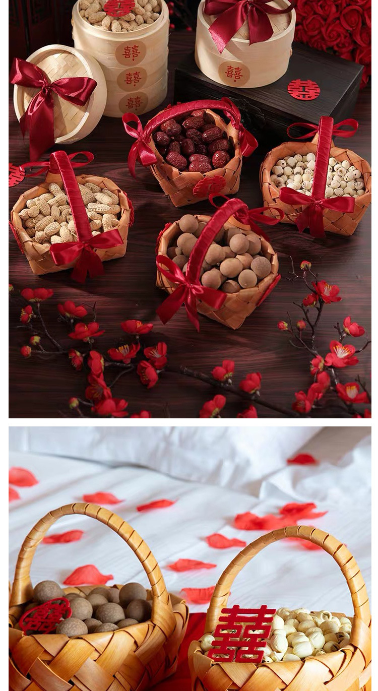 Yuan Yang hand-woven basket, hand-held gift basket, festival wedding candy basket, early birth baby basket, storage basket pic 7