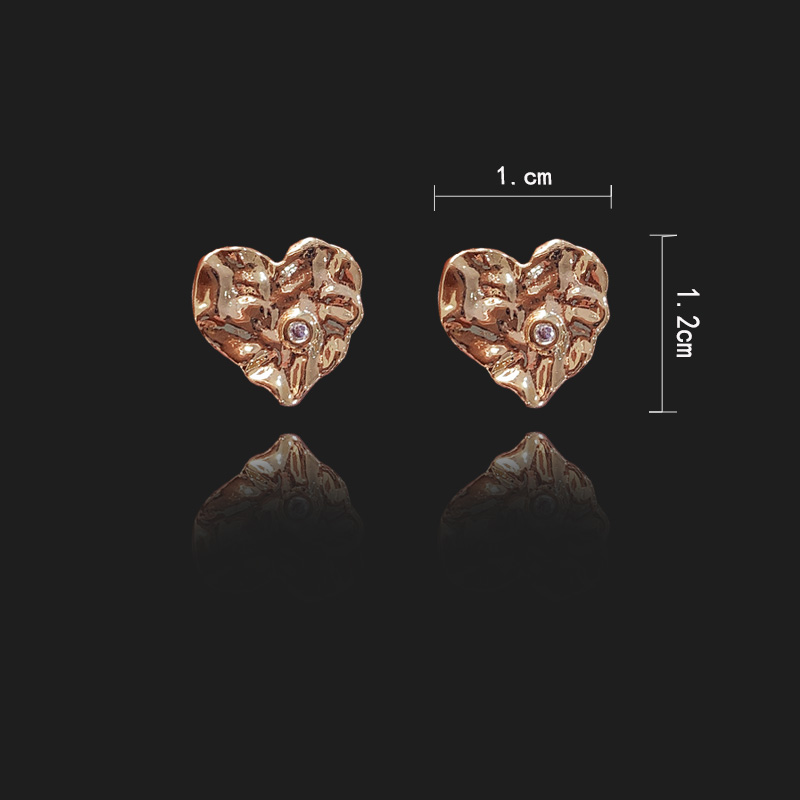 梵楚希皱面爱心微镶单锆石耳钉无吊可爱小清新耳饰详情8