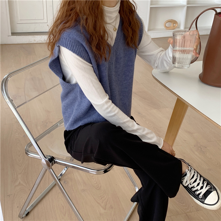 新款春秋女装洋气宽松显瘦V领毛衣外穿鹅黄色针织马甲背心详情40