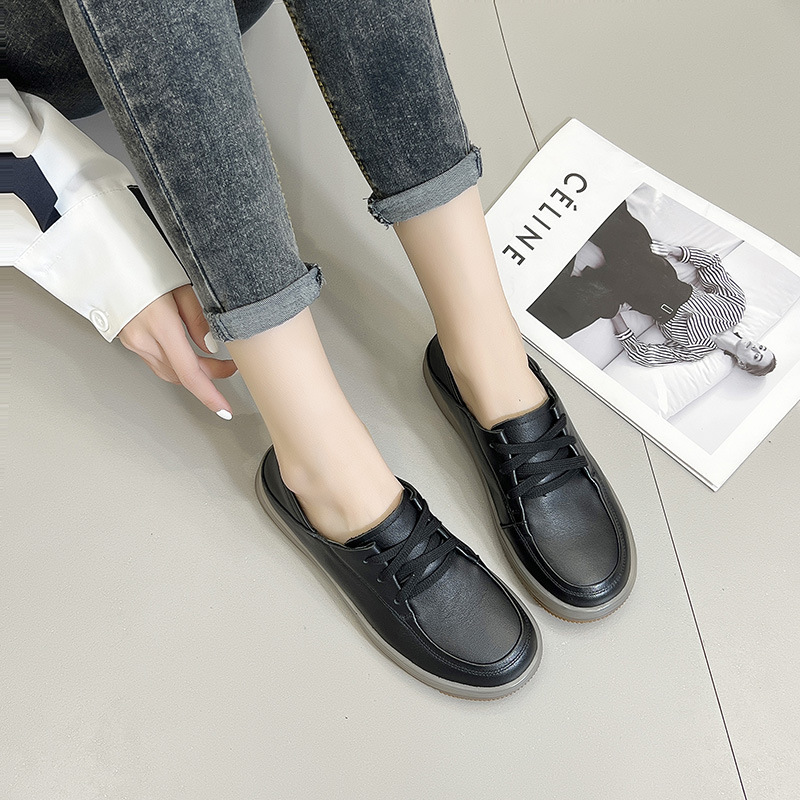 New soft-soled and soft-top loafers, lace-up flat single shoes, casual small leather shoes for women pic 9