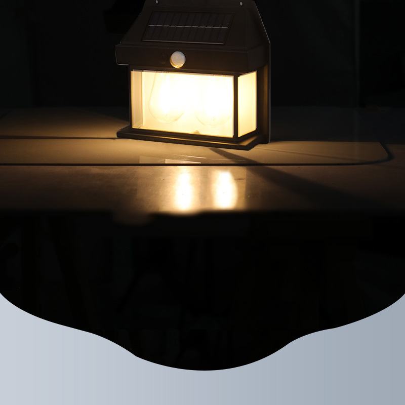 Cross-border bestseller TEMU solar tungsten filament wall lamp, human-sensing three-mode garden outdoor waterproof LED night light pic 2