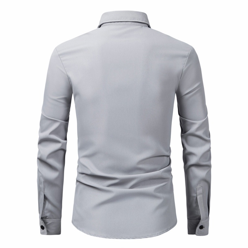 2024 comercio exterior europa y Estados Unidos nueva camisa de hombre moda transfronteriza estilo slim color sólido manga larga hombre top camisa pic 14