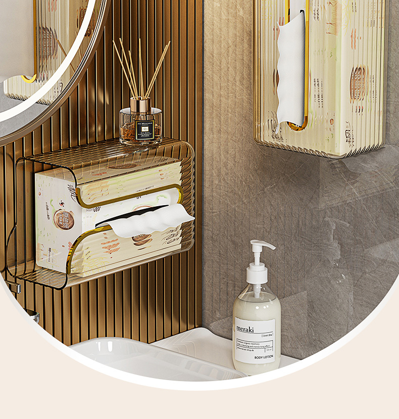 新款轻奢收纳盒卫生间壁挂纸巾盒免打孔厨房厕所客厅抽纸盒批发详情3