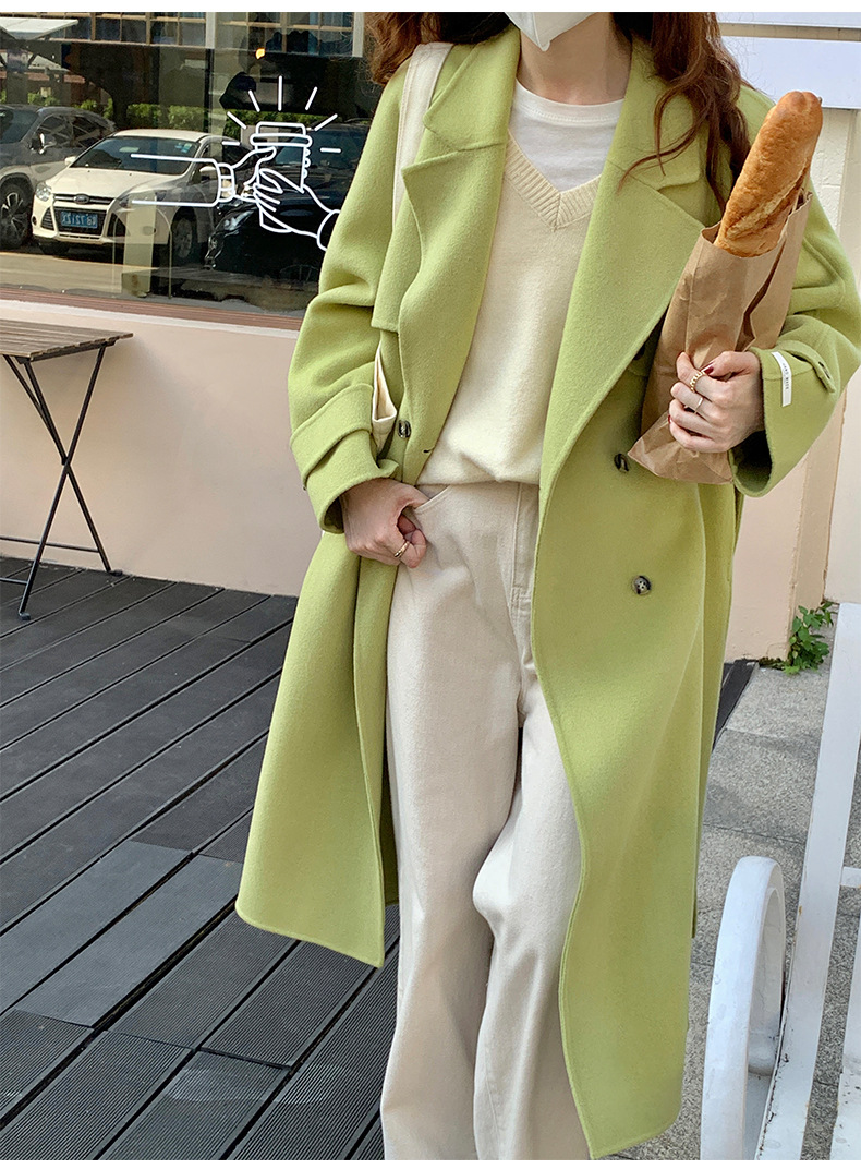 Q469 Dongdaemun Double-sided Cashmere Coat Korean version Autumn and Winter New Style Wool Tie suit collar woolen coat for women pic 26