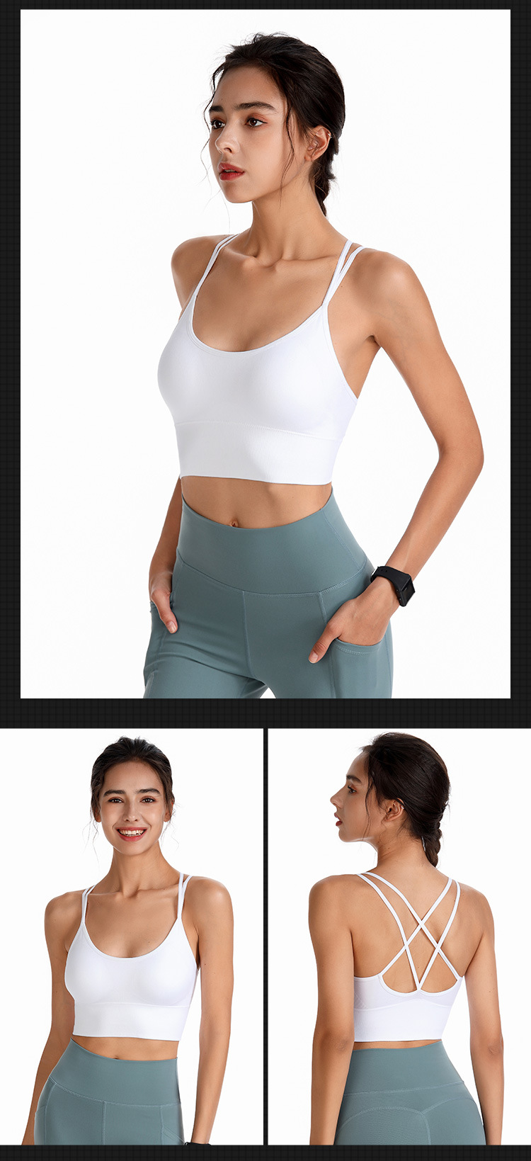 Thin-band cross-shaped yoga sports bra, quick-drying shock-absorbing running fitness sports underwear, European and American large-sized bra pic 17