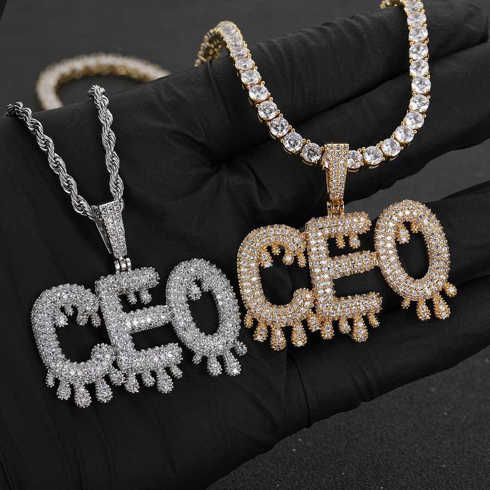 A new hip-hop fine water drop English letter patchwork pendant with micro-inlaid zircon and personalized creative letter necklace from Europe and America pic 14