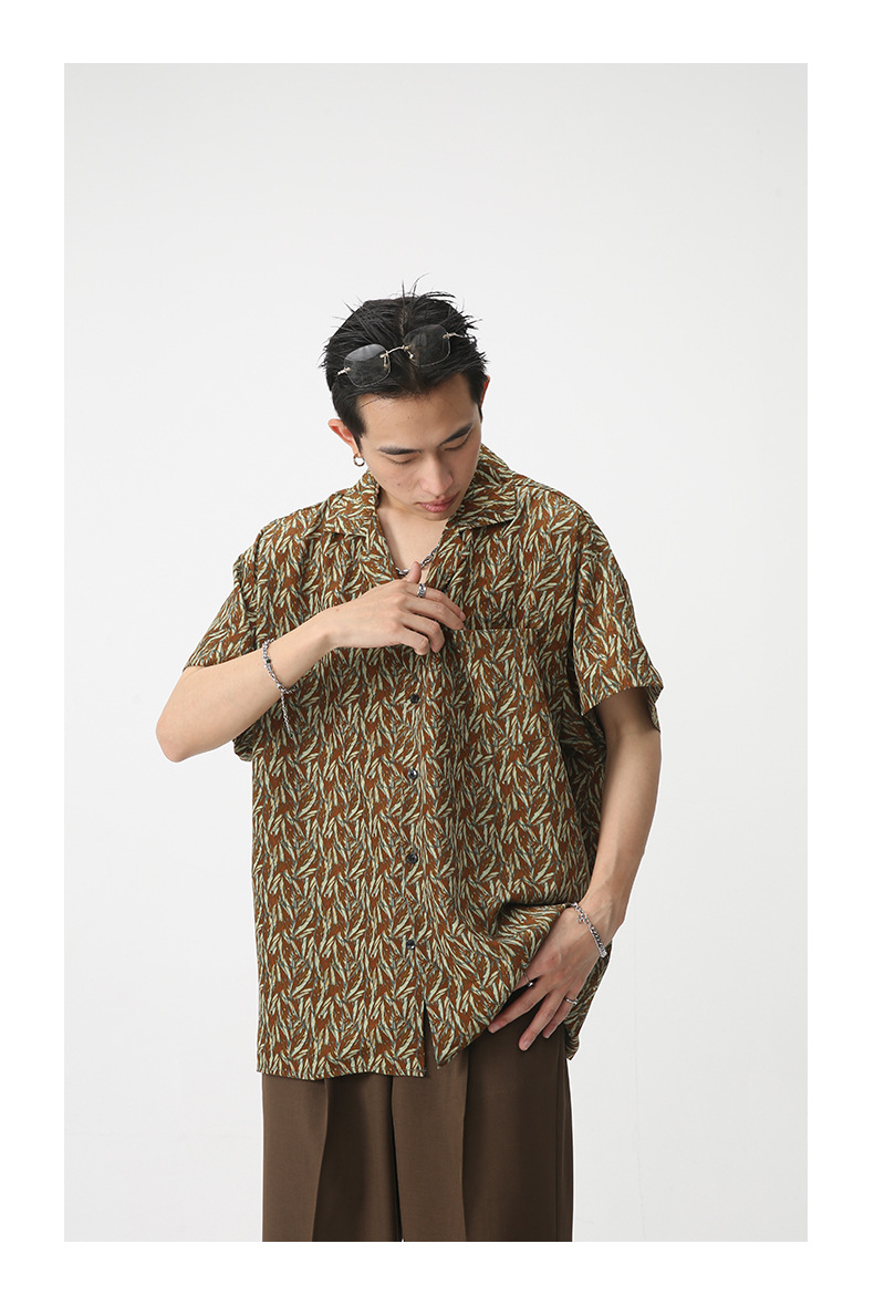 MTLCLOTHES男装|2023夏款新品复古碎花韩版宽松休闲短袖衬衣详情10