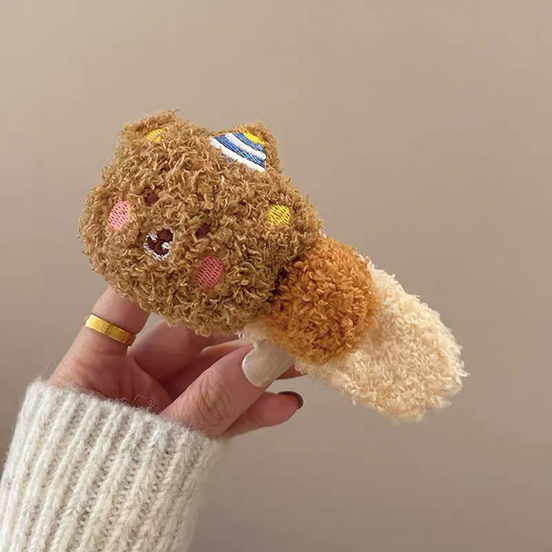 韩国秋冬毛绒布丁熊可爱鸭嘴夹大号发夹新款后脑勺盘发发卡头饰女详情13