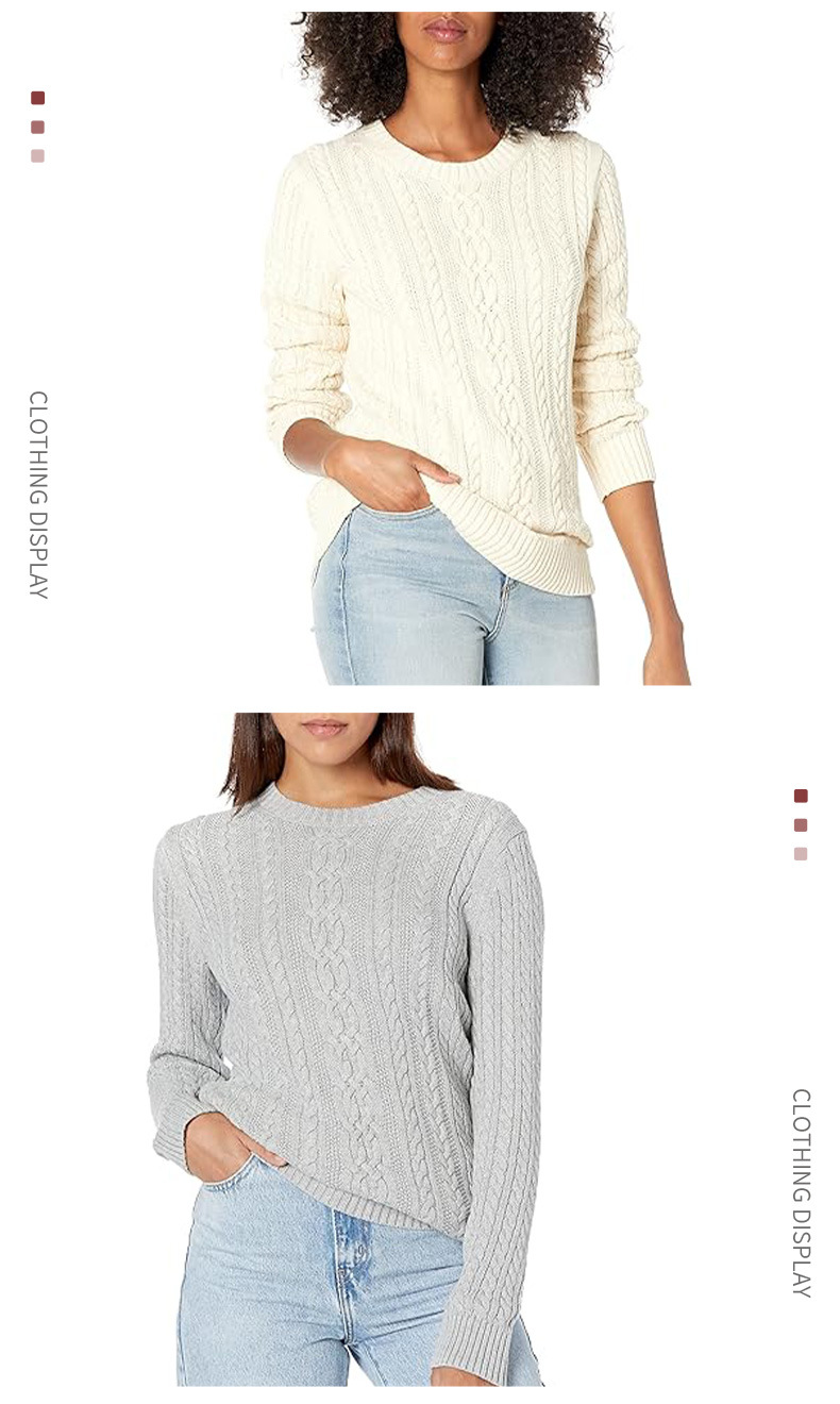 Vintage inglés trenzado floral mujer otoño invierno cuello redondo jersey de jersey holgado de algodón patrón pescador suéter versátil pic 4