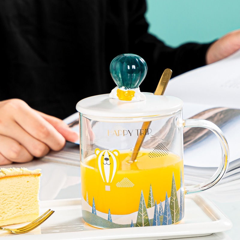 手绘卡通气球城堡玻璃杯创意情侣马克杯男女生水杯礼品早餐咖啡杯详情4