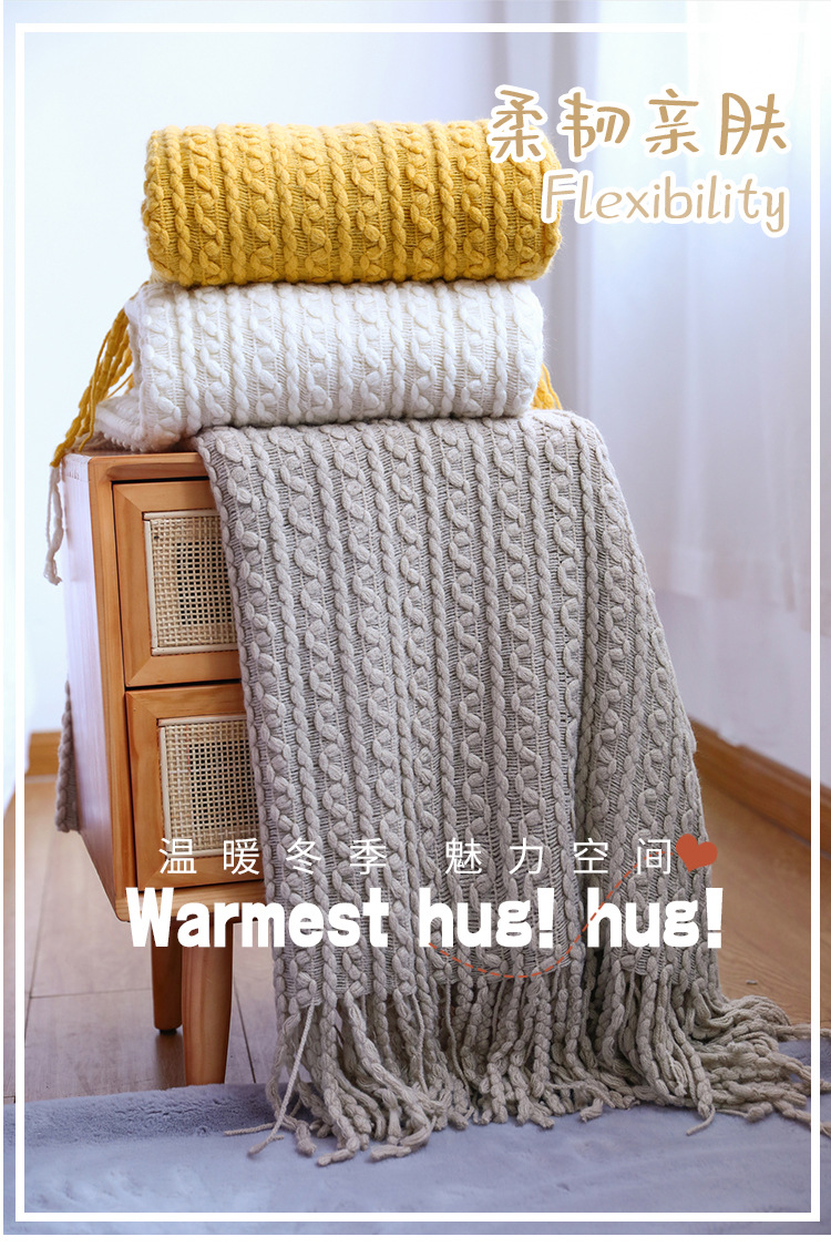 Sofa blanket, knitted blanket, Nordic sofa towel, cover fabric, fringed woolen blanket, air conditioning blanket, nap blanket, pillowbed blanket pic 28