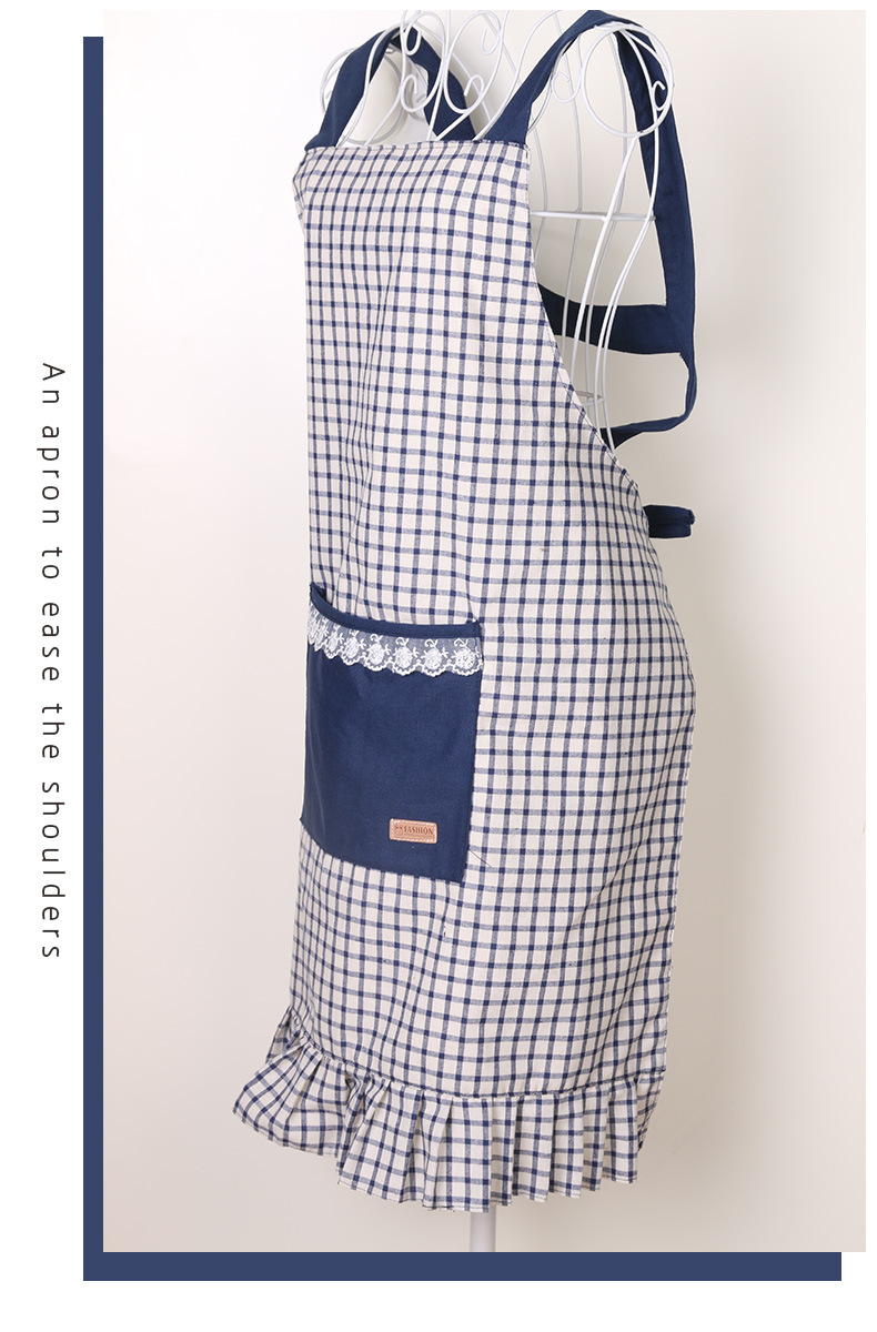 新款全棉双层防水防油布艺围裙 康乐屋厨房无袖格子家用围裙批发详情6