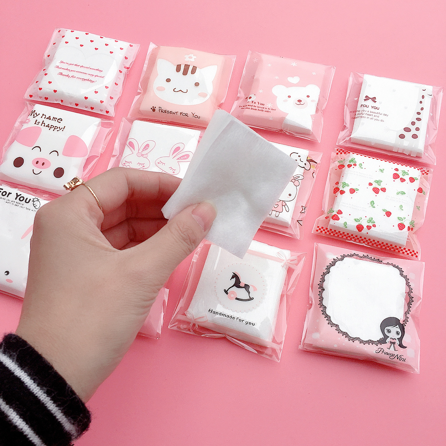 Factory wholesale beauty tools, cute cartoon bag packaging, portable makeup cotton pads, wet compress cotton pads, thin makeup remover cotton pads, exclusively for foreign trade pic 4