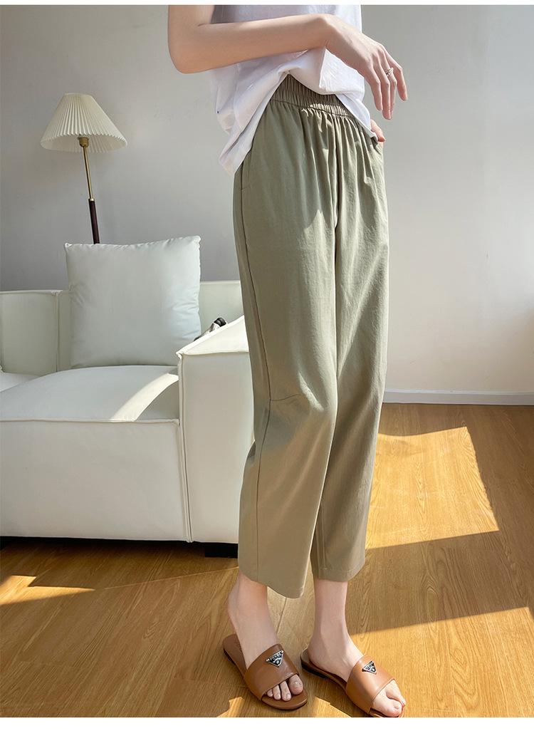 冰丝棉麻裤女春秋夏季薄款中年妈妈裤子2024新款九分萝卜裤休闲裤详情3