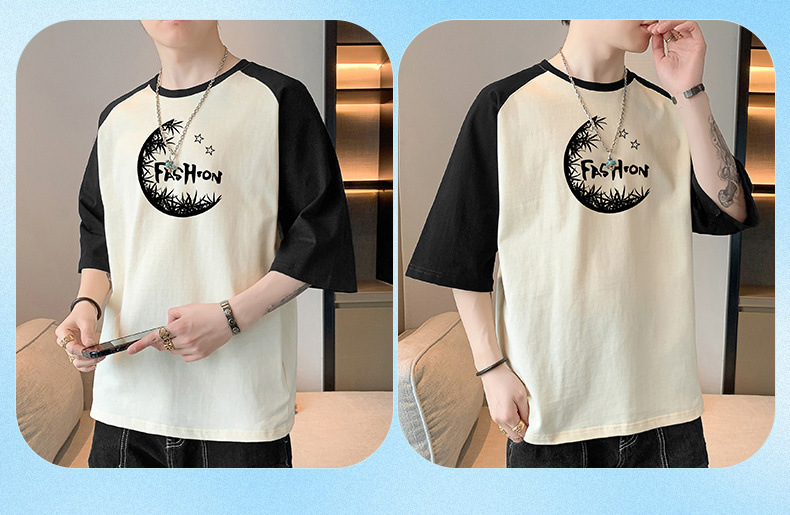 2023年新款棉短袖t恤男夏季潮流宽松服潮牌港风学生五分袖圆领T恤详情18