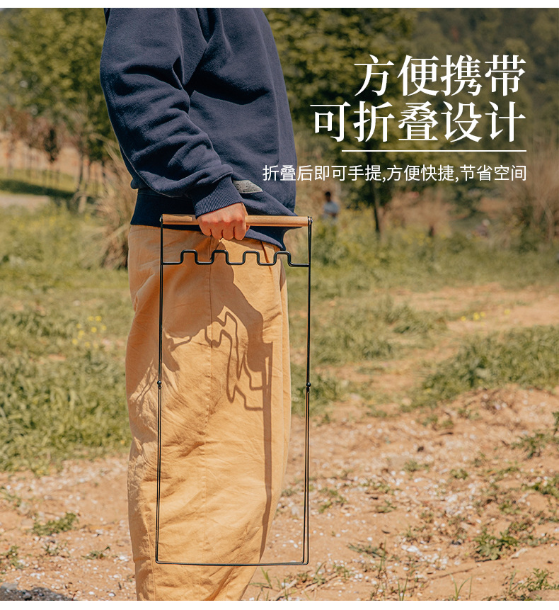 Outdoor garbage rack, foldable camping household garbage rack, sundries rack, kitchen storage rack, bracket, wooden handle garbage rack pic 4
