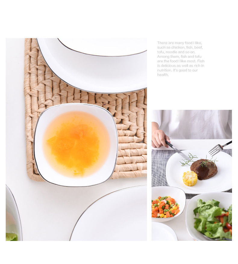 Opal Glassware, white edged-edged square bowls and plates, white jade porcelain bowls, soup bowls, noodle bowls, salad bowls pic 4