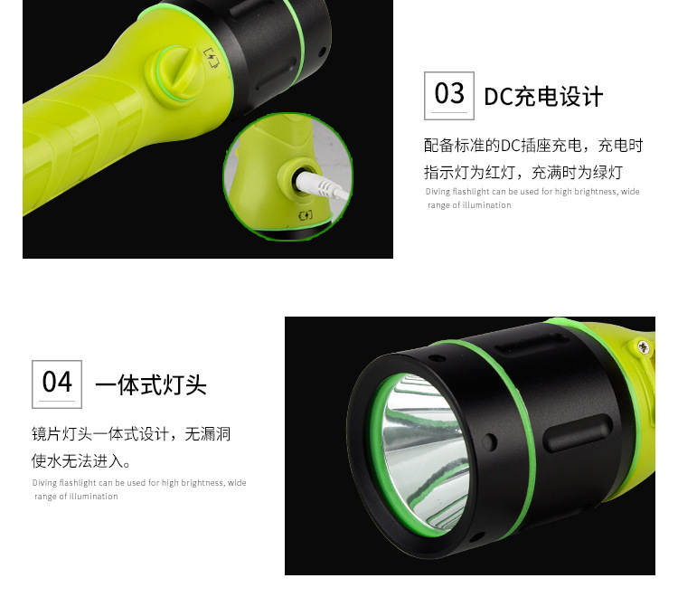 2018 New outdoor high-power LED long-range T6 strong light professional diving flashlight factory direct sales pic 3