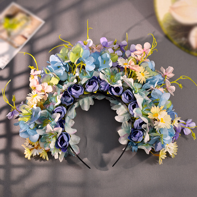 Flower hairpin headwear, flower hairpin headband, silk flower headband, Hanfu accessory, three-dimensional flower wreath, flower encircle, flower headband, photo headwear pic 8