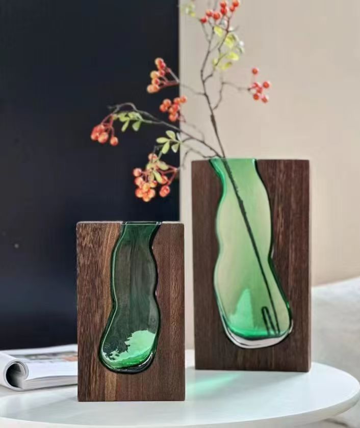 Wholesale of new Chinese-style solid wood glass vases, home designer decoration, home and hotel ornaments, high-end soft furnishings pic 3
