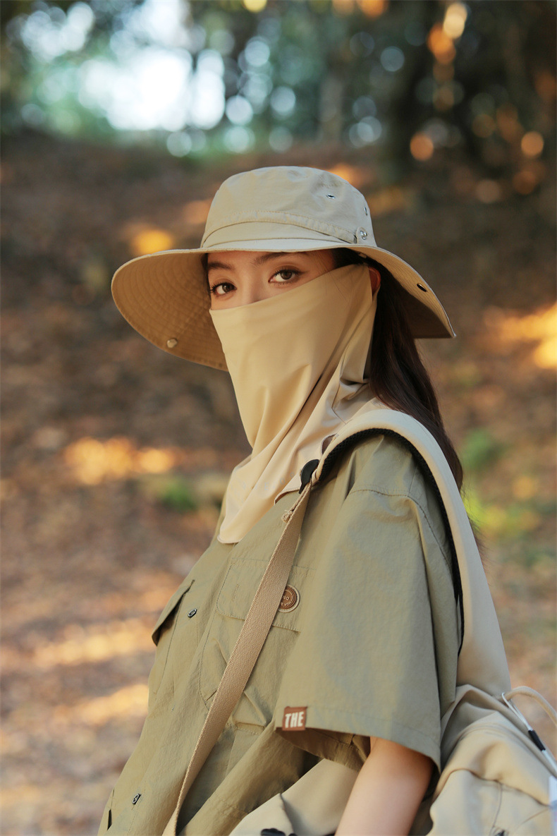 大沿防晒遮脸面纱罩遮阳帽子女士夏季登山帽户外男防紫外线钓鱼帽详情2