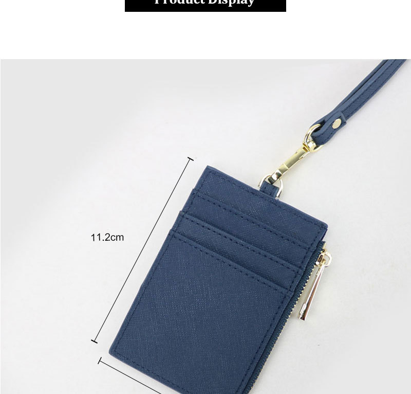 Genuine cowhide brand ID card holder, portable work name tag, employee name tag, cross-patterned neck-hanging, zipper card case, coin purse pic 25