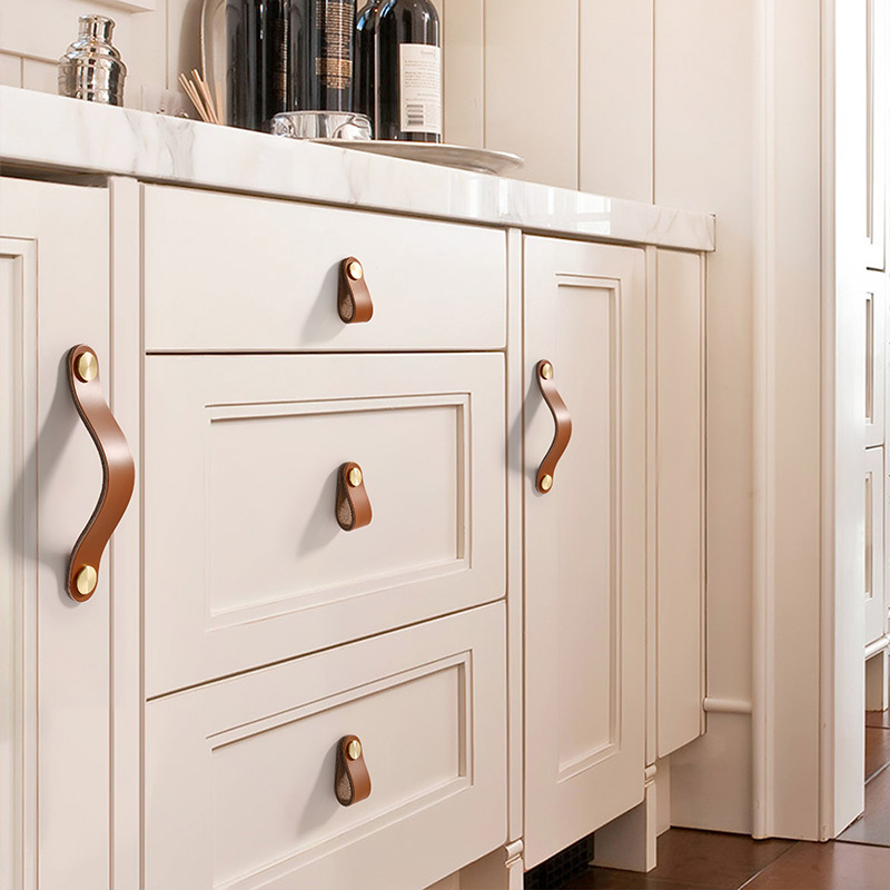 Direct sales from the manufacturer of cross-border colored brass leather handles for kitchen and wardrobe door leather handles, buttons, and leather material storage box handles pic 12