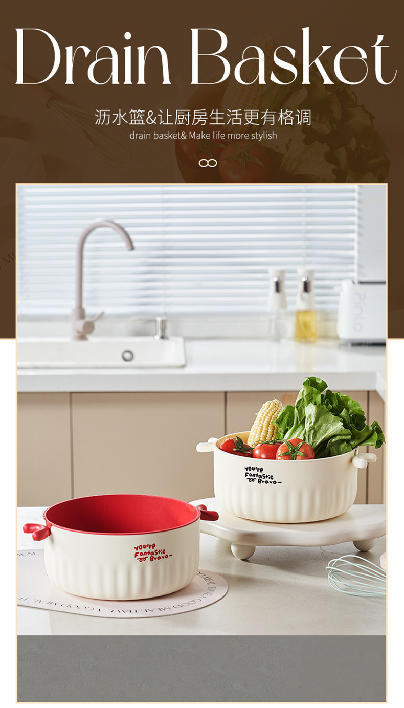 New round double-layer fruit and vegetable basket, household draining basket, kitchen thickened fruit storage, blue washing vegetable basket pic 1