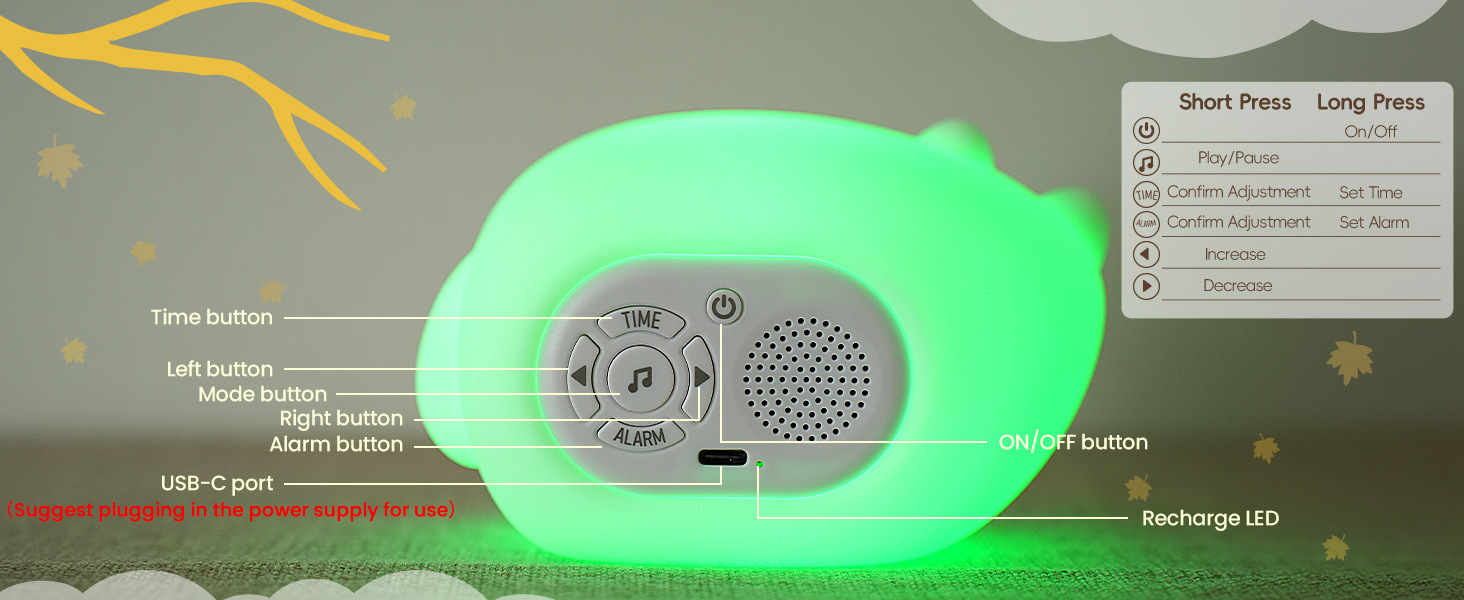 Cross-border Amazon best-selling trend products: alarm clock, breathing light, white noise sleep device, silicone night light, patting light pic 4