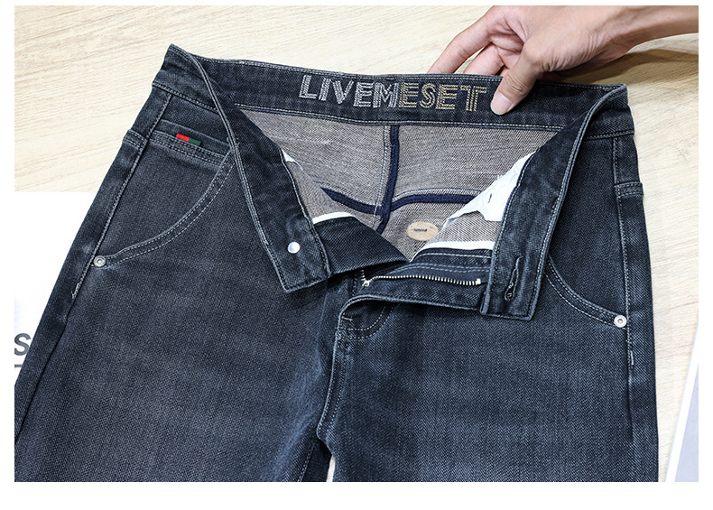 主推爆款蓝色牛仔裤男秋冬款修身小直筒厚款男士弹力休闲长裤裤子详情17