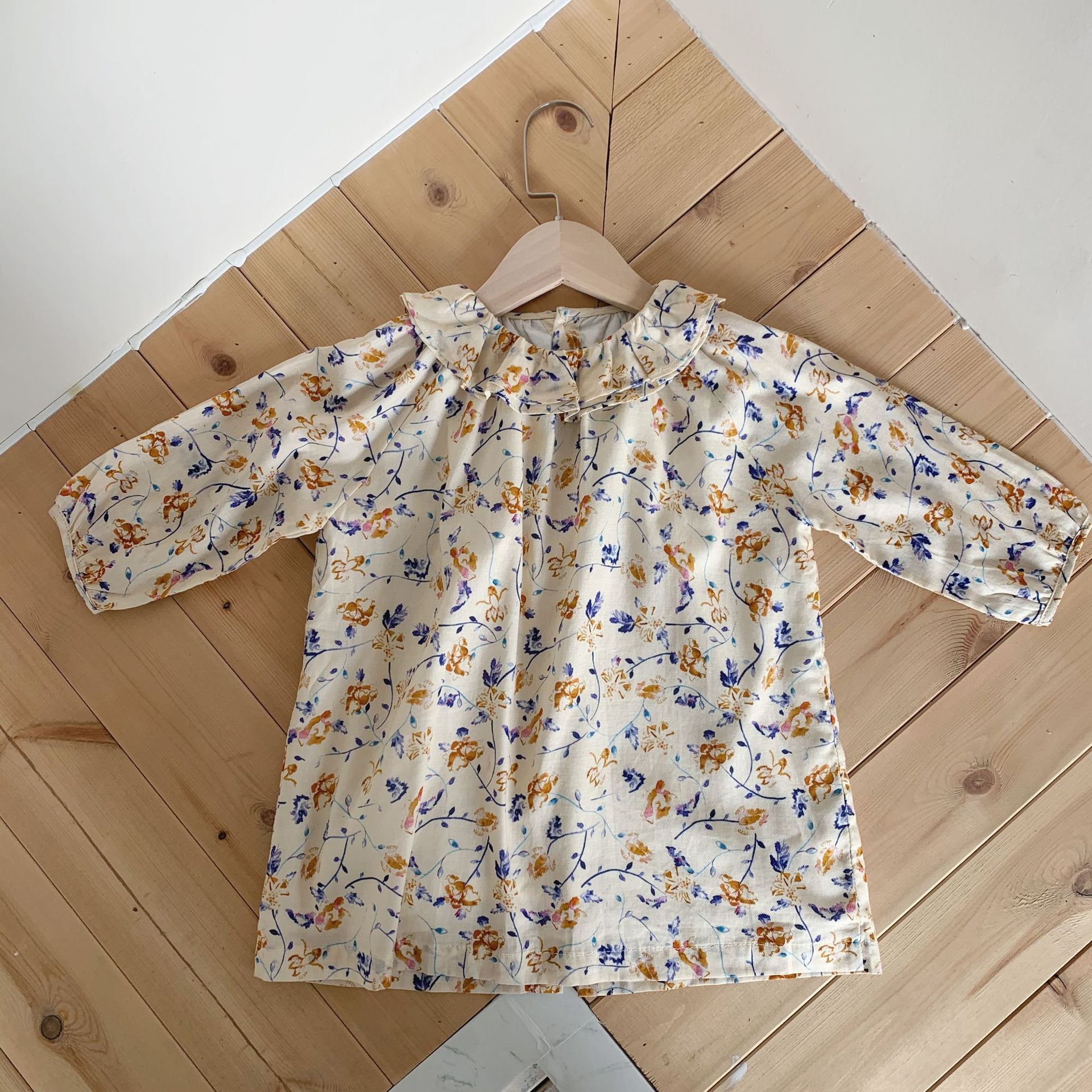 In stock 21 autumn/winter bp style girl and child morning glory round-neck lace collar long-sleeved elegant dress, first birthday dress pic 1